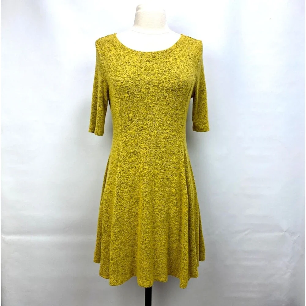 Purple Generation Womans Yellow Speckled Knit Dress Large Princess Boho Fairy